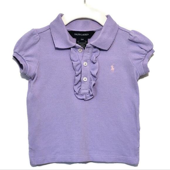 Ralph Lauren Girls Short Sleeve Ruffle Button Down Purple Polo Top Size 9 Month - Picture 8 of 8